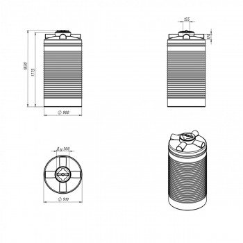 Емкость ЭВЛ-Т 1000 с крышкой с дыхательным клапаном черный (для полива)