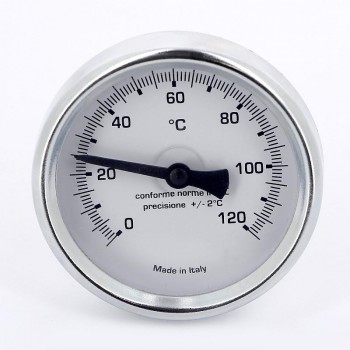 Термометр биметаллический 63мм с погружной гильзой EMMETI 120 град.C гильза 50мм